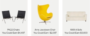 Fritz Hansen PK22 Chairs, Arne Jacobsen Chair and 1669 A Sofa & Amounts You Could Earn If You Sold These Items