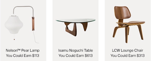 Herman Miller Nelson Lamp, Isamu Noguchi Table and LCW Lounge Chair & Amounts You Could Earn If You Sold These Items