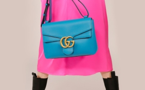 Model In Pink Dress, Gucci GG Marmont Bag And Black Boots