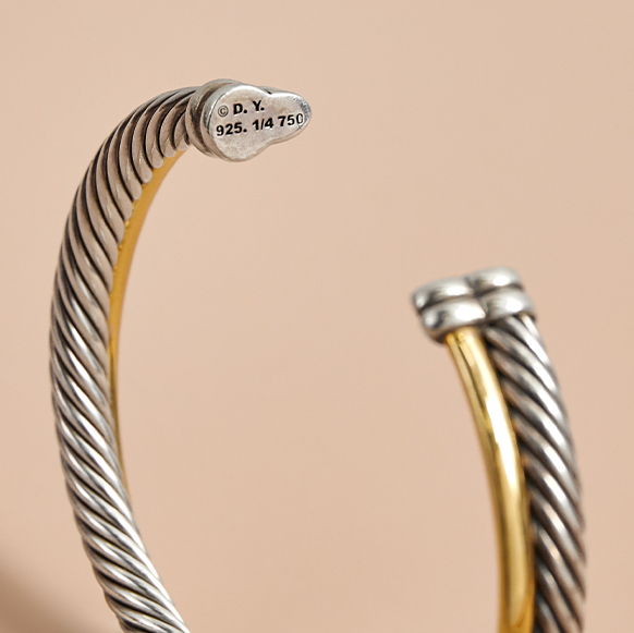 David Yurman Cable Bracelet Closeup on D.Y. Signature