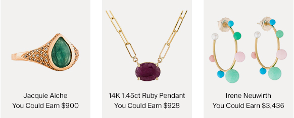What You Could Earn If You Sell An Emerald Jacqui Aiche Ring $900, a 14K Ruby Pendant Necklace $928 or Irene Neuwirth Pearl Earrings $3,436