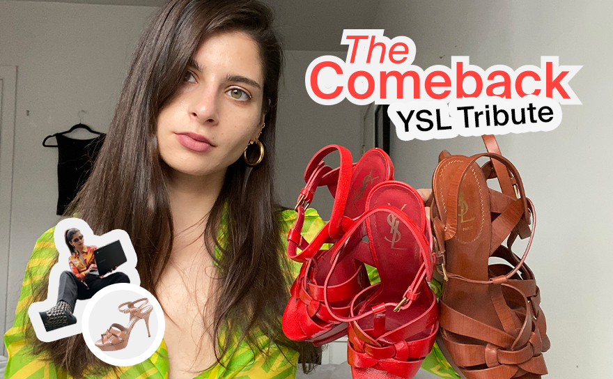 Liana Satenstein holds YSL Tribute Sandals
