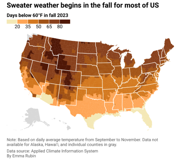 Sweater weather map in the US